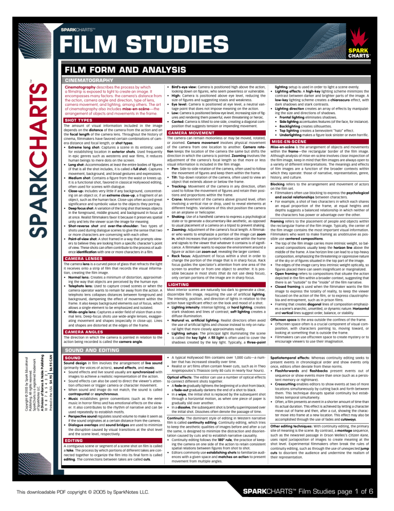 Film Studies: Form and Analysis - SparkCharts Study Guide