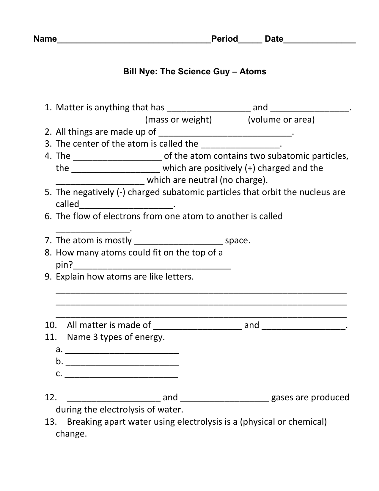 video guide bill nye atoms Regarding Bill Nye Atoms Worksheet