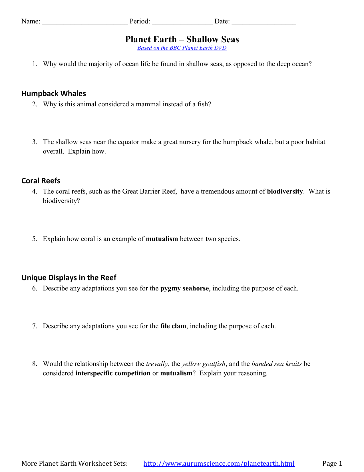 blue planet seas of life worksheet answers