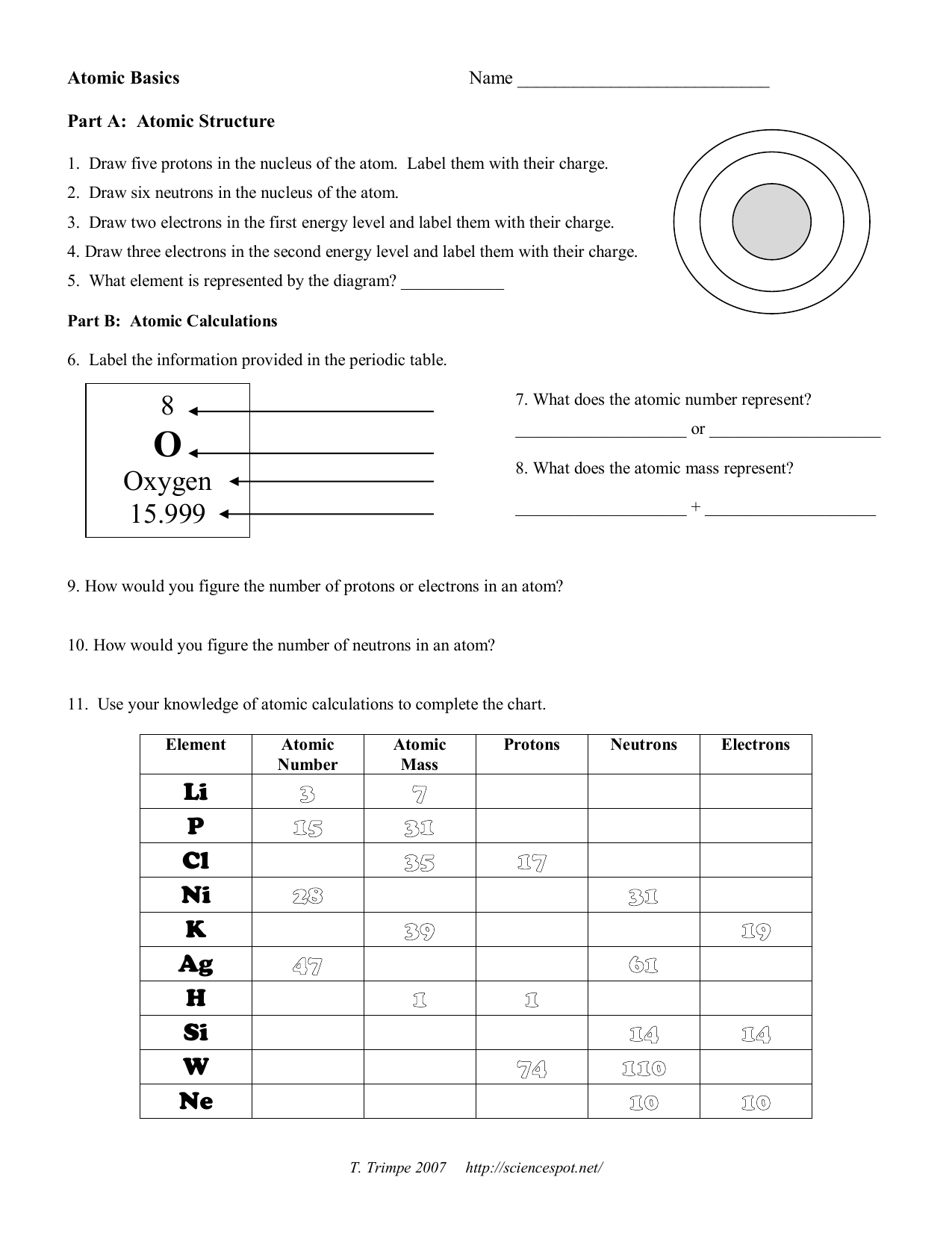 AtomicBasics With Drawing Atoms Worksheet Answer Key