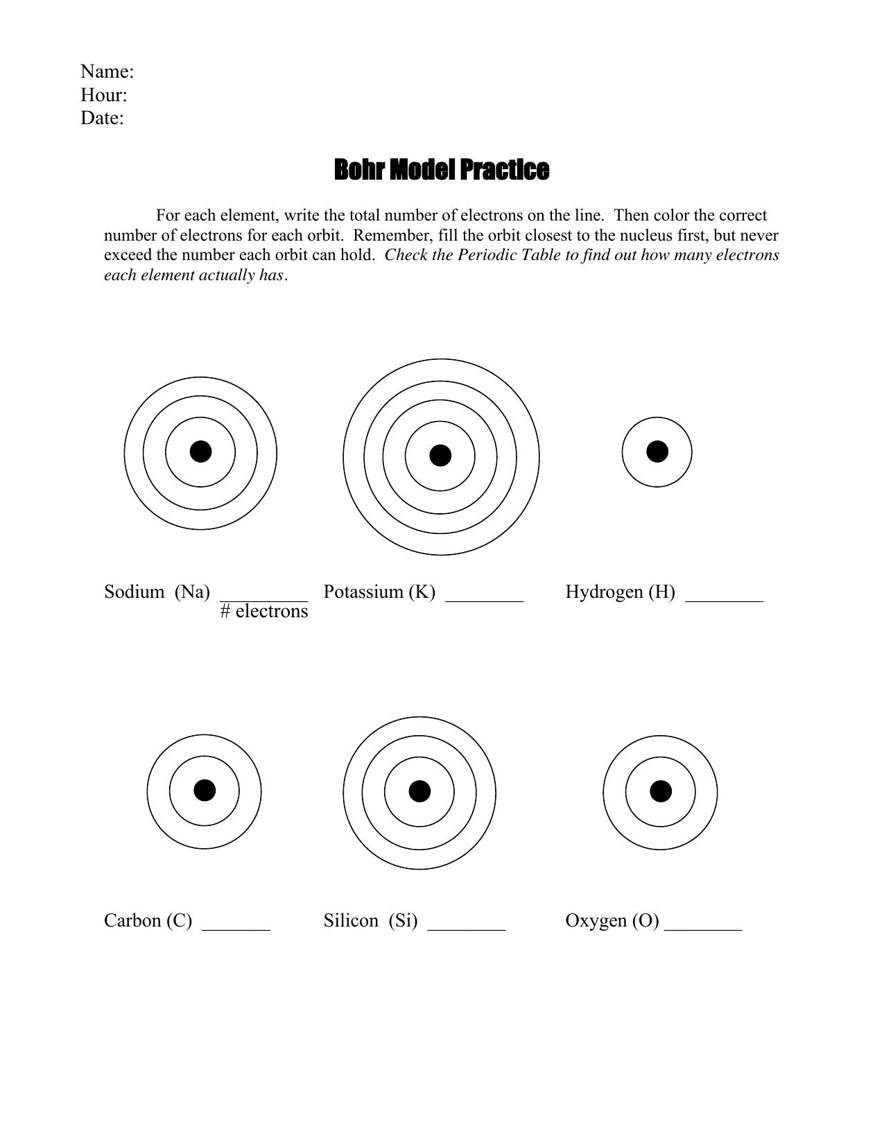 bohr model hw Intended For Bohr Model Worksheet Answers