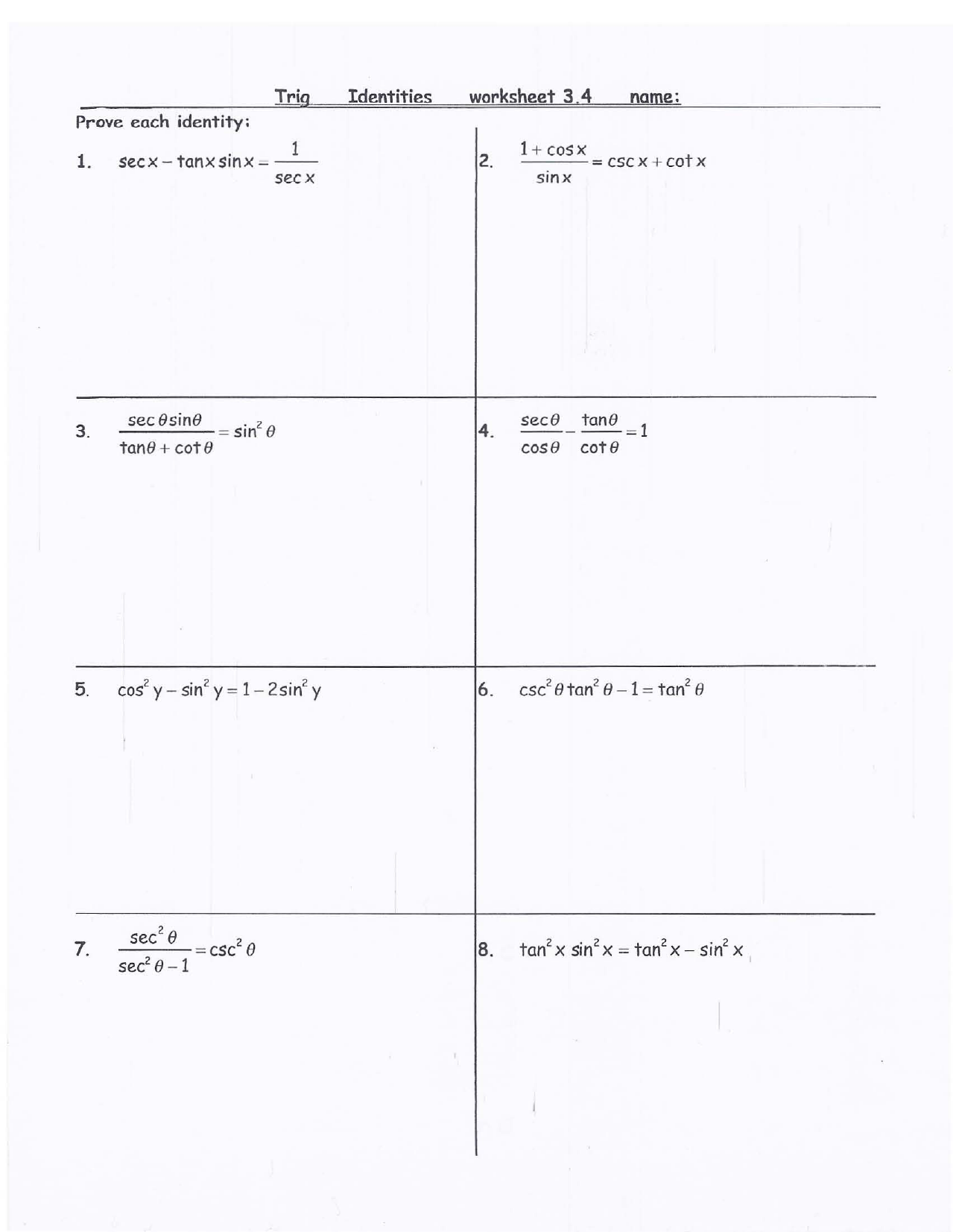 trig identities worksheet with answers 22 Regarding Verify Trig Identities Worksheet