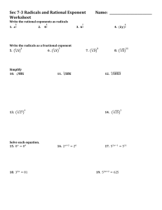 Worksheet Sec 7-3 Radicals and Rational Exponents