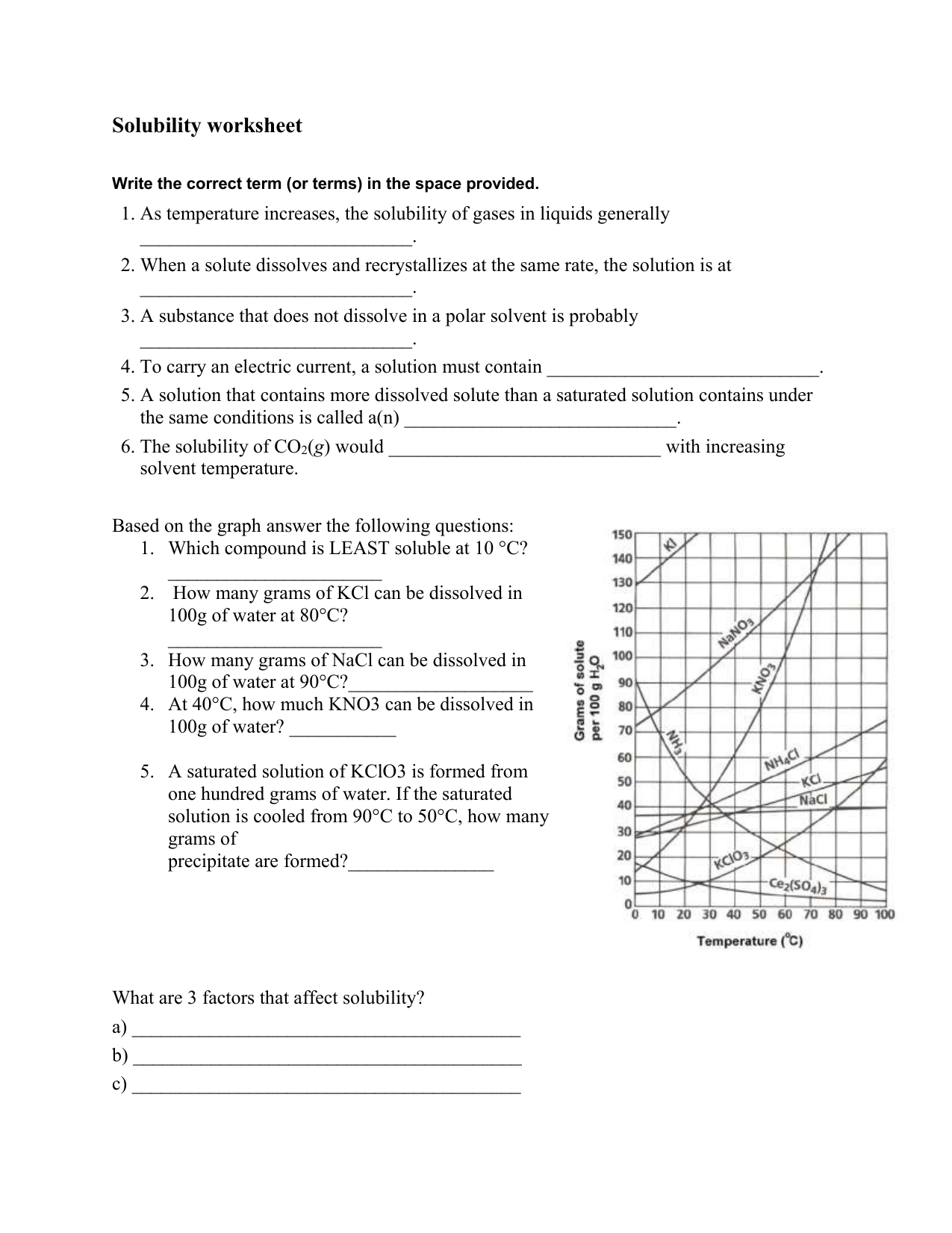 Solubility Worksheet Answers Printable Word Searches