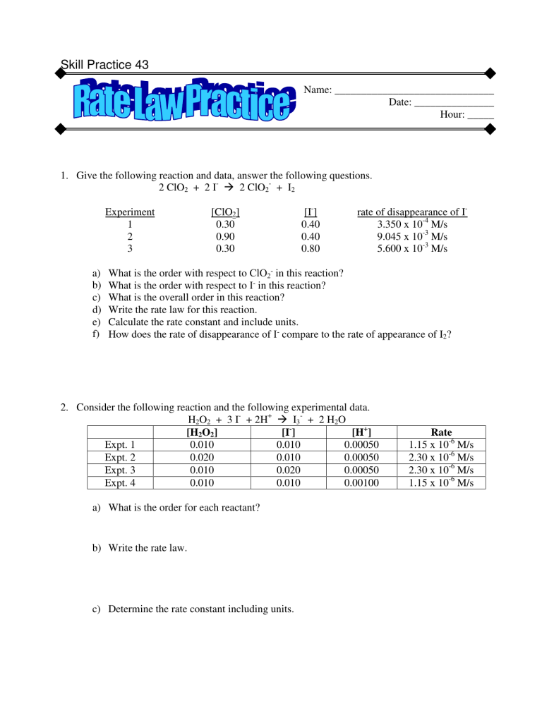 Rate Law Practice 43