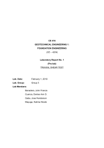 Pre-Laboratory Report No. 1 (TRIAXIAL SHEAR TEST)