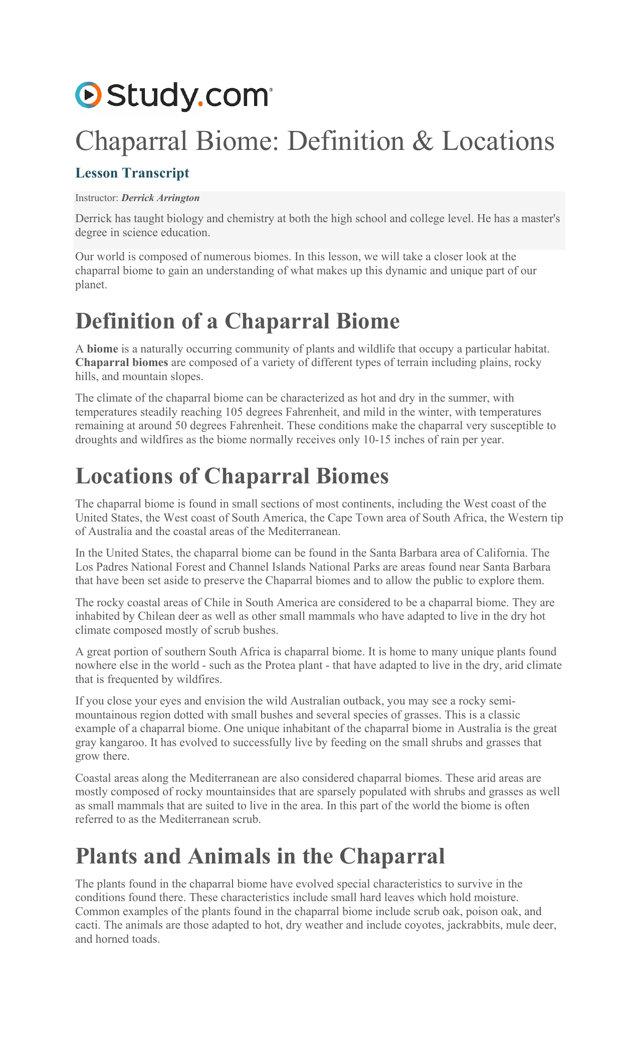 Chaparral Biome - Definition & Locations