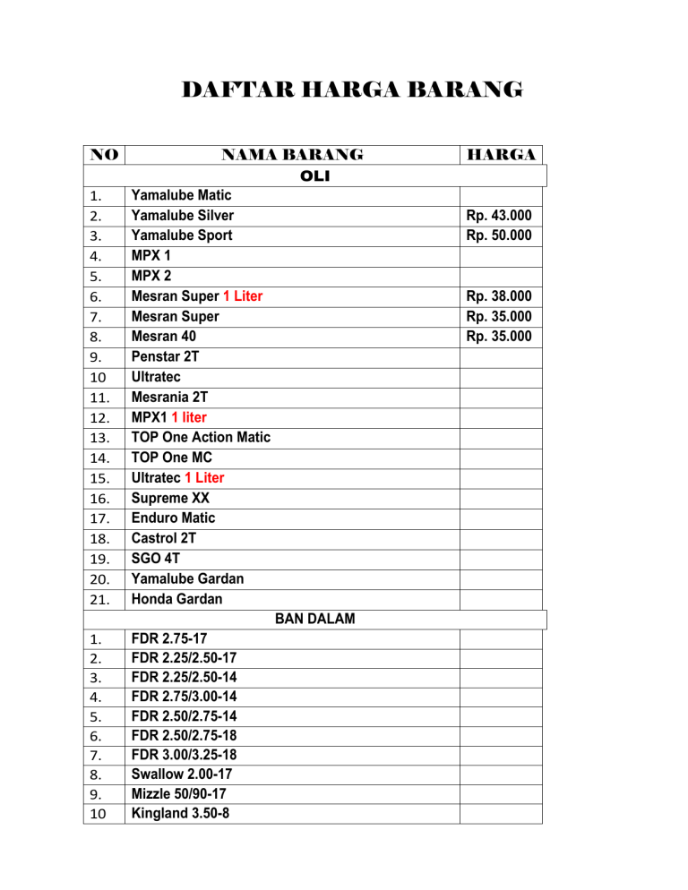 Cara Mudah Membuat Daftar Harga Barang Di Microsoft Excel 187 ...