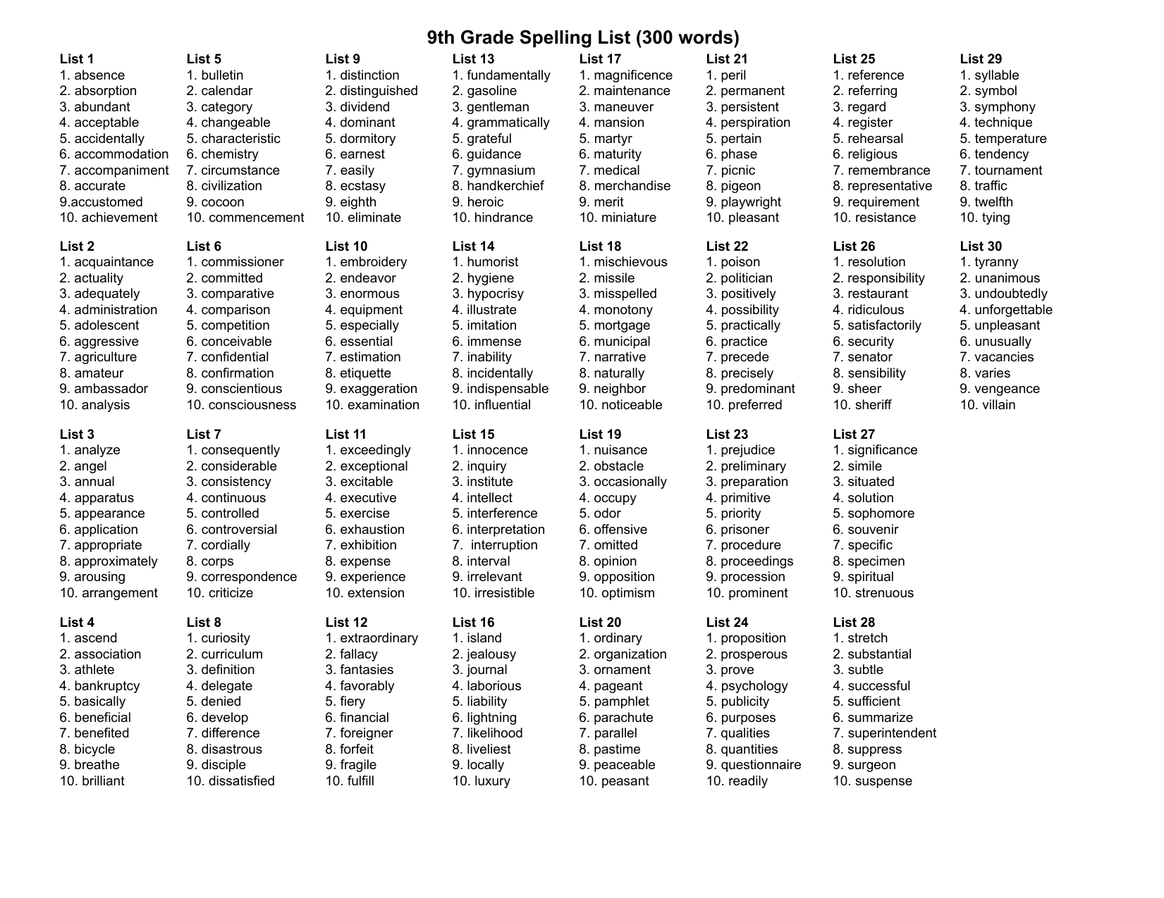 9th-grade-spelling-words