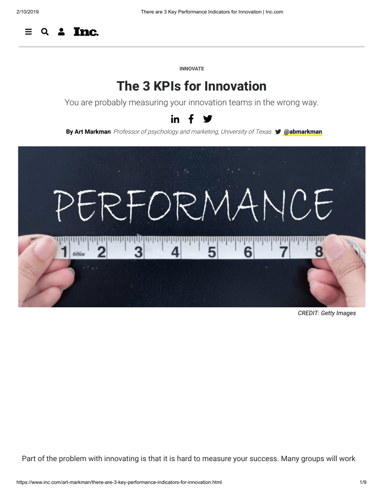Key Performance Indicators for Innovation