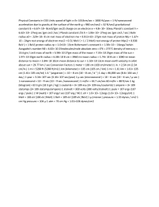 Physical Constants in CGS Units speed of light c