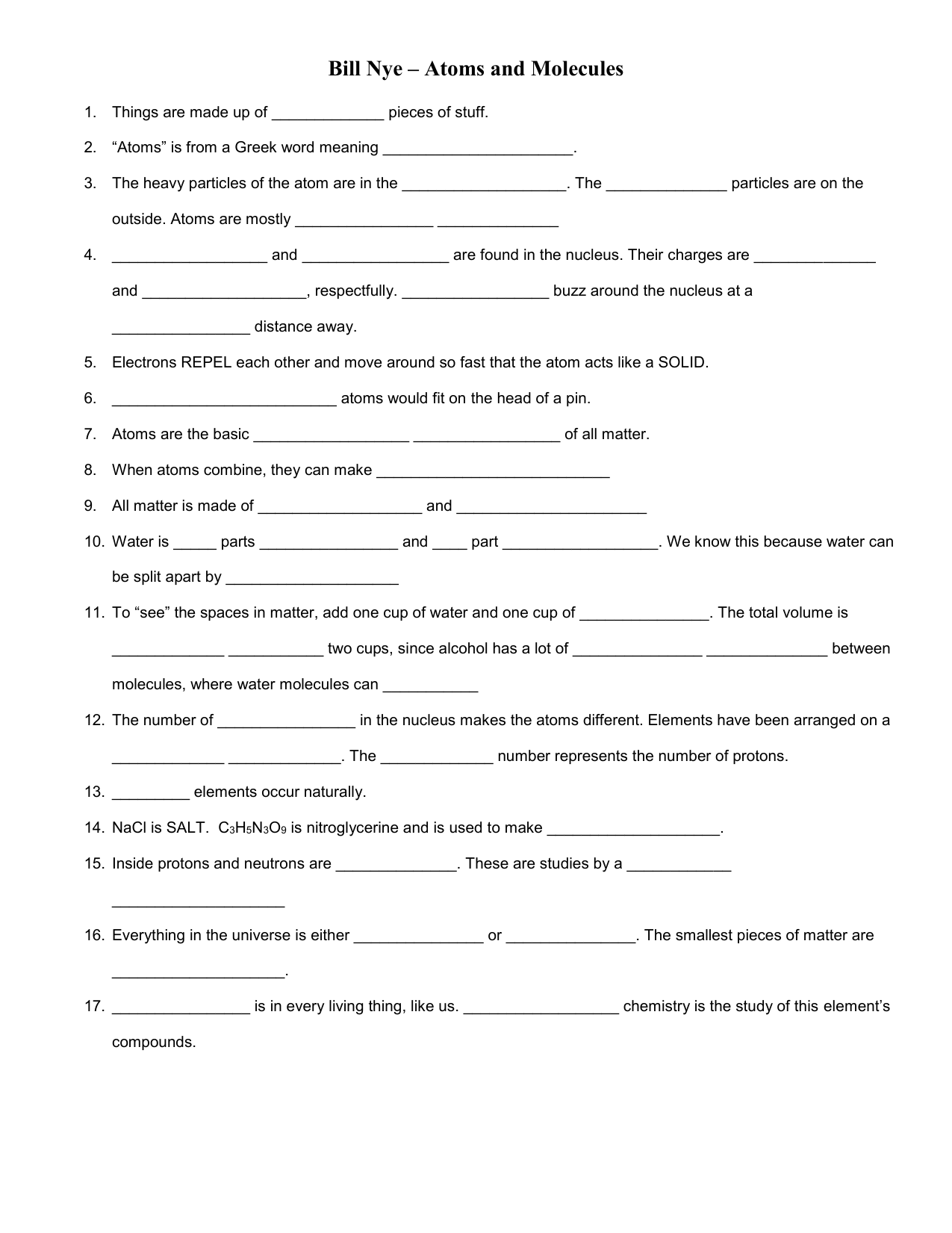 bill nye – atoms and molecules video worksheet