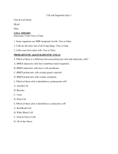 Cell and Organelles Quiz 1