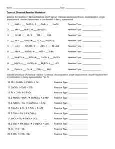 Types of Chemical Reaction Worksheet