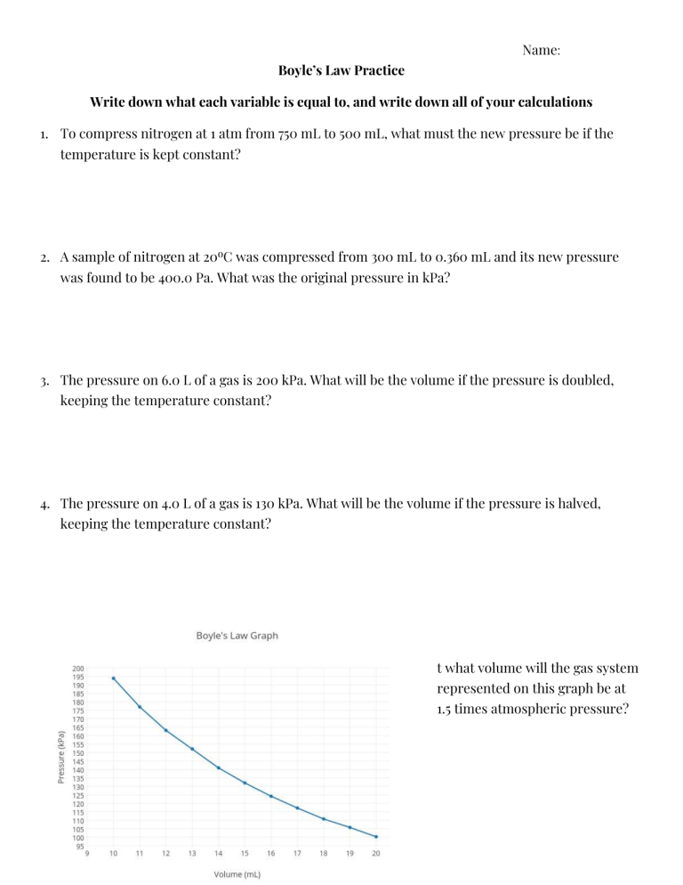 Boyle s Law Worksheet