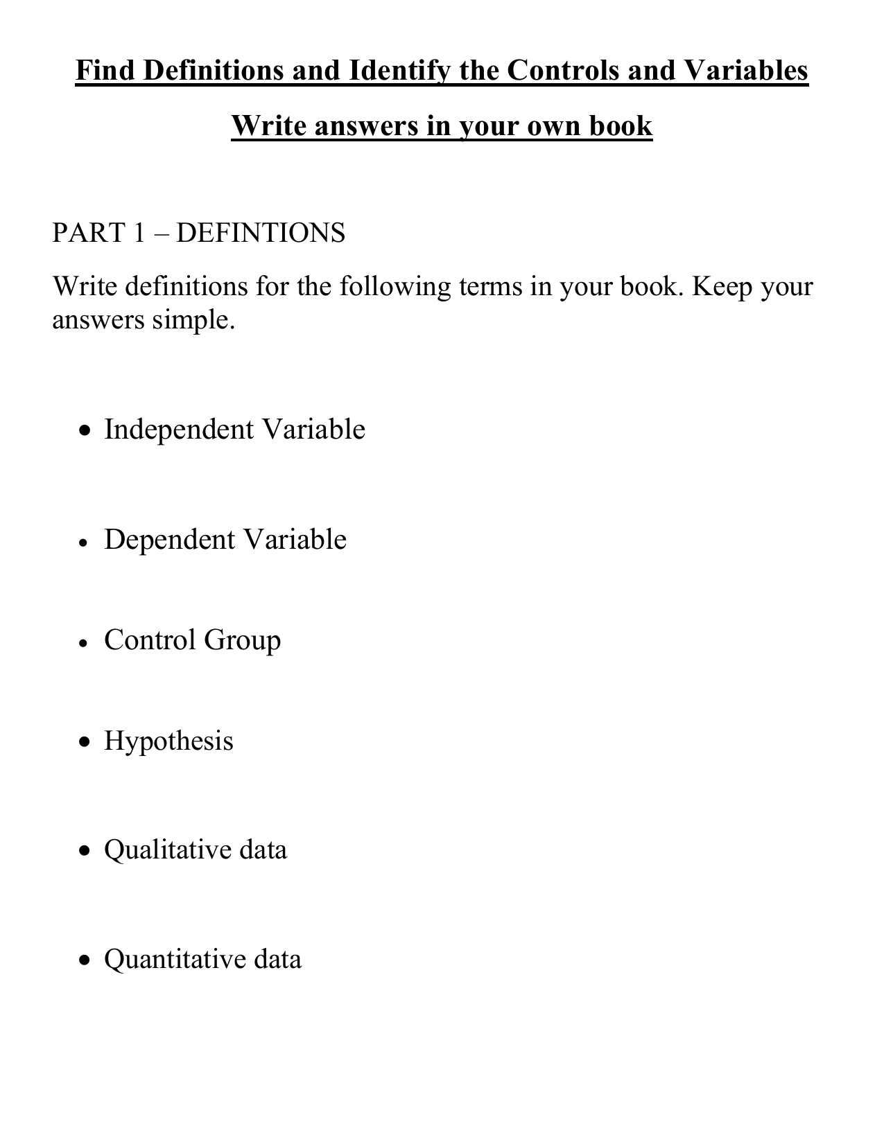 Worksheet Year 22 Science - experimental variables and data through With Regard To Experimental Variables Worksheet Answers