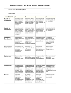 9th Grade Biology Research Report Grading Rubric