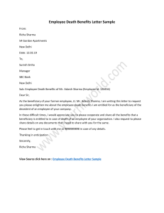 Employee Death Benefits Letter Template, Sample