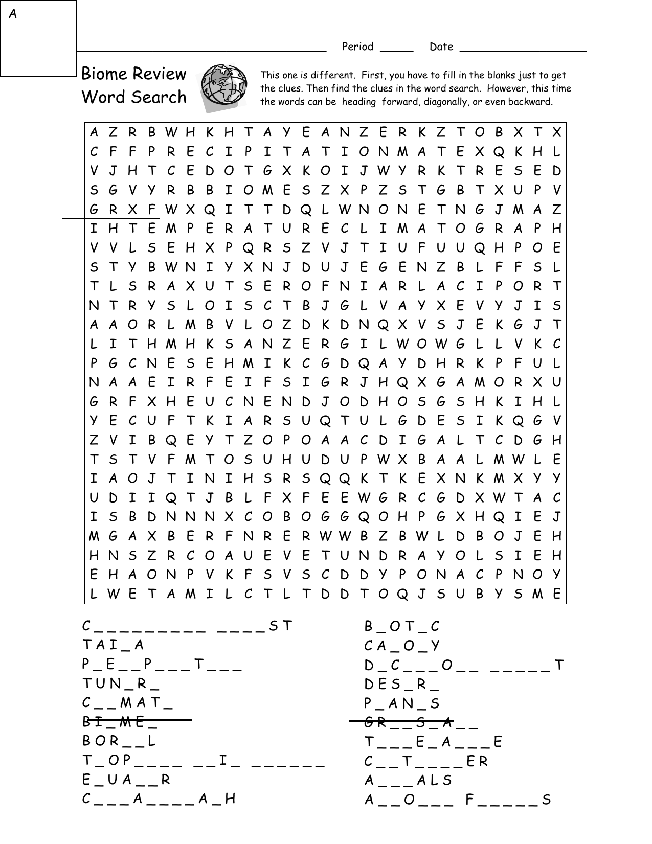 Biomes Wordsearch