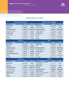 india holiday list - 2018