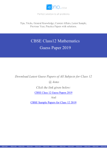 CBSE Class 12 Maths Guess Paper 2019 PDF Download