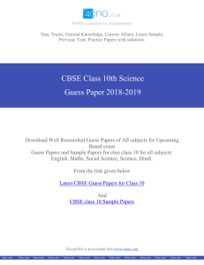 CBSE Class 10 Science Guess Paper 2019 Free Download PDF