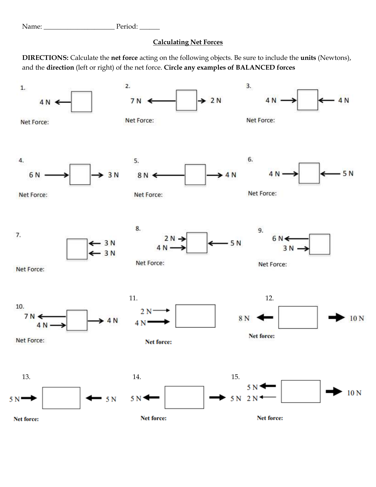 Calculating net forces Intended For Net Force Worksheet Answers