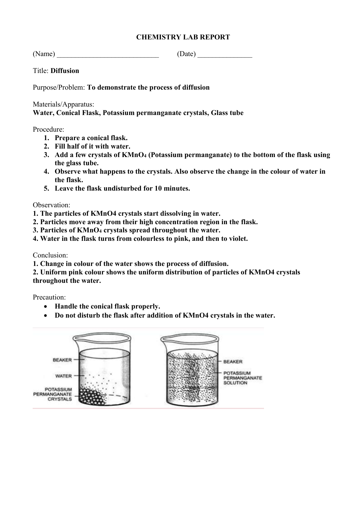 diffusion experiment lab report