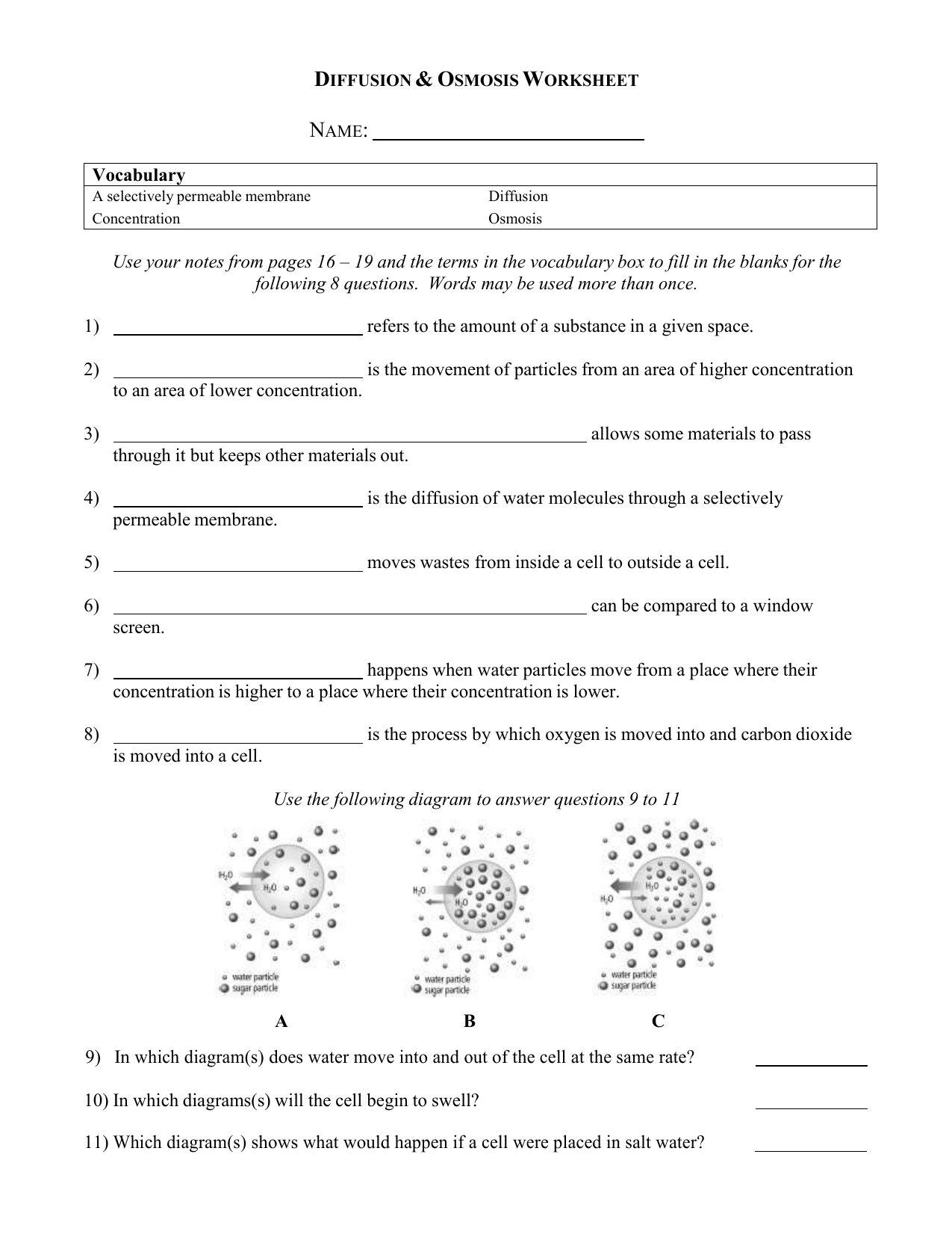 Diffusion-Osmosis-Worksheet 11 For Diffusion And Osmosis Worksheet Answers