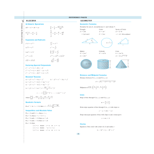 Algebra & Geometry Reference Sheet: Formulas & Equations