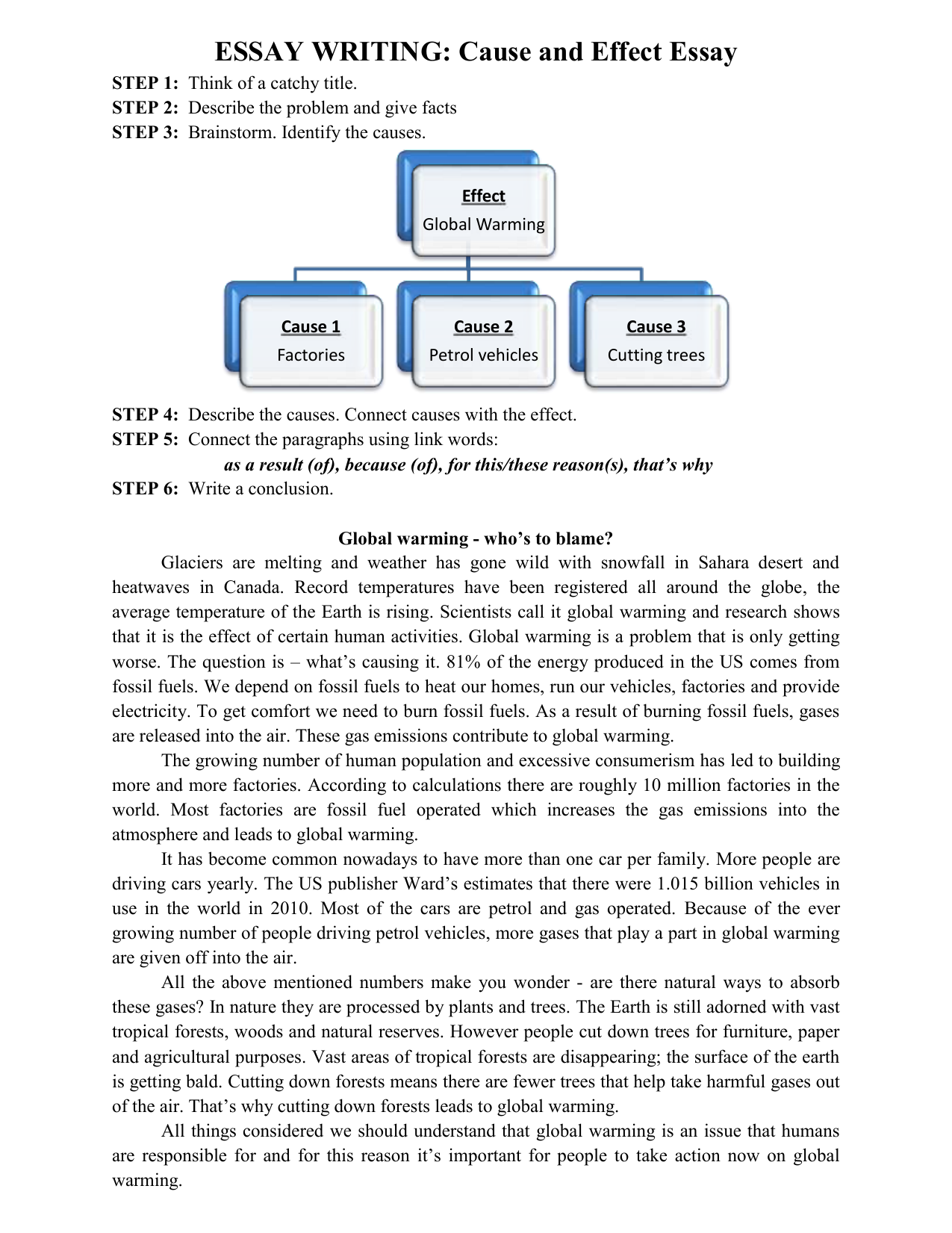 writing a cause and effect essay general statement