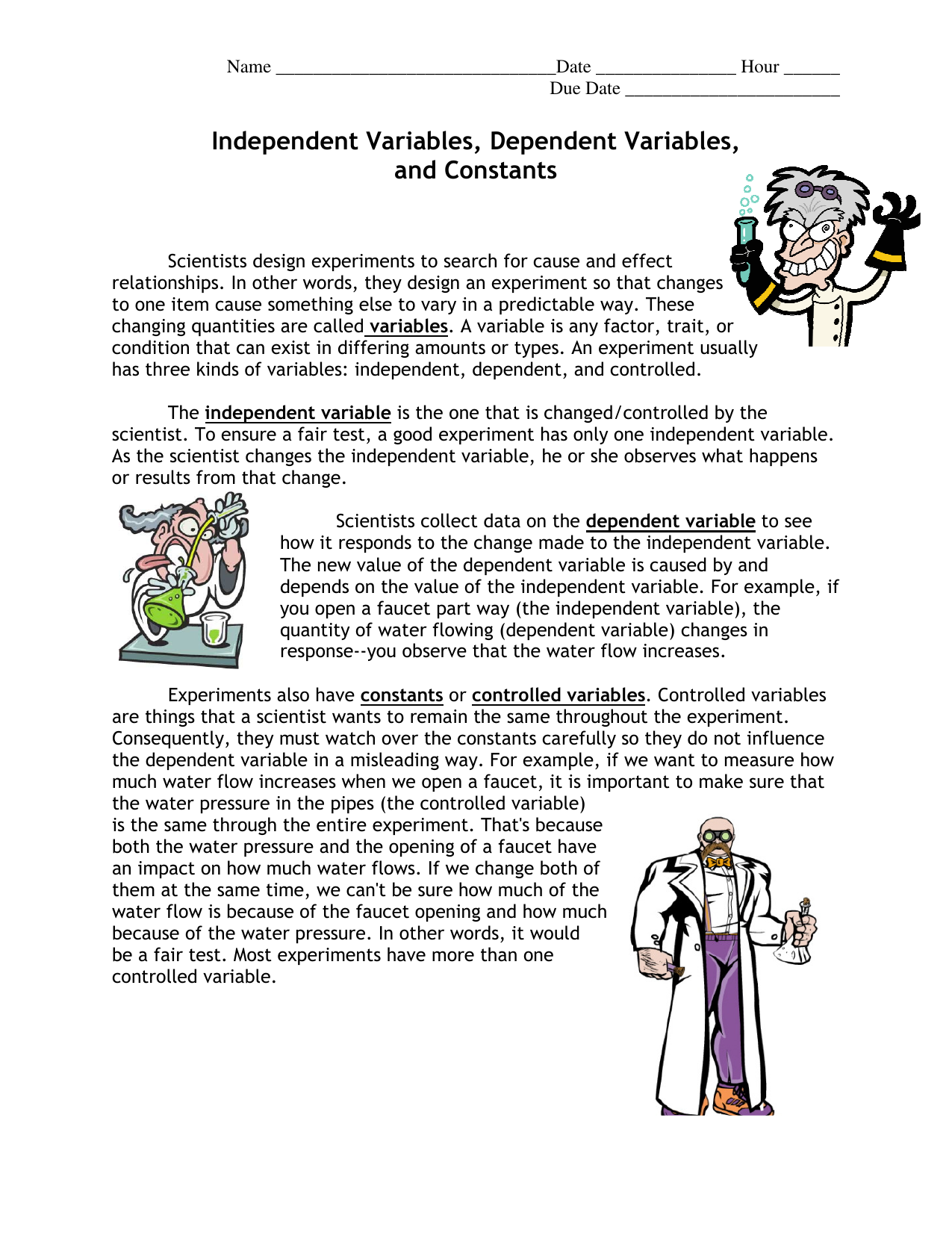 Variables Worksheet Inside Independent And Dependent Variables Worksheet