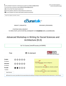 Advanced Workshop in Writing for Social Sciences and  Architecture (ELS) by MIT - online course reviews and ratings    CourseTalk