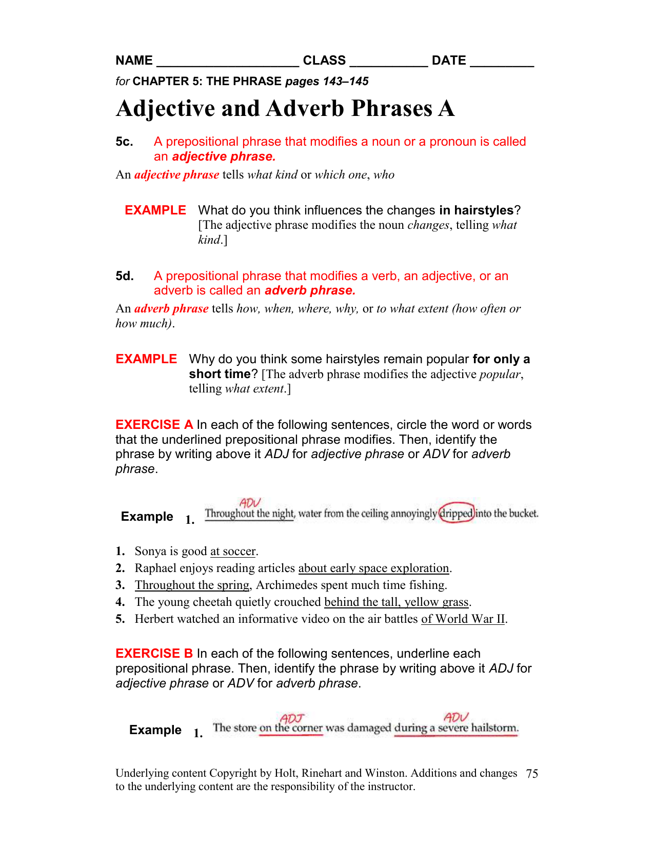 Adjective And Adverbial Phrases Practice