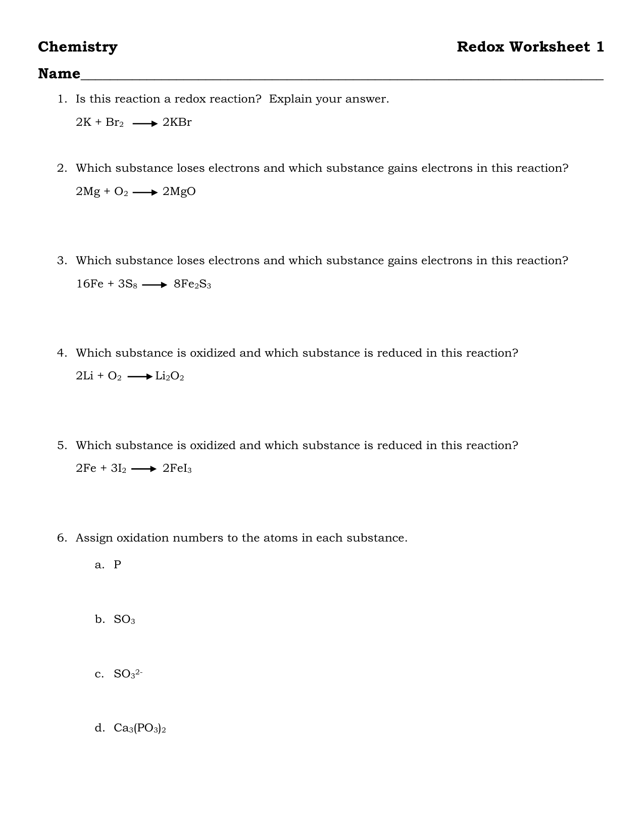 Redox Class Practice 1