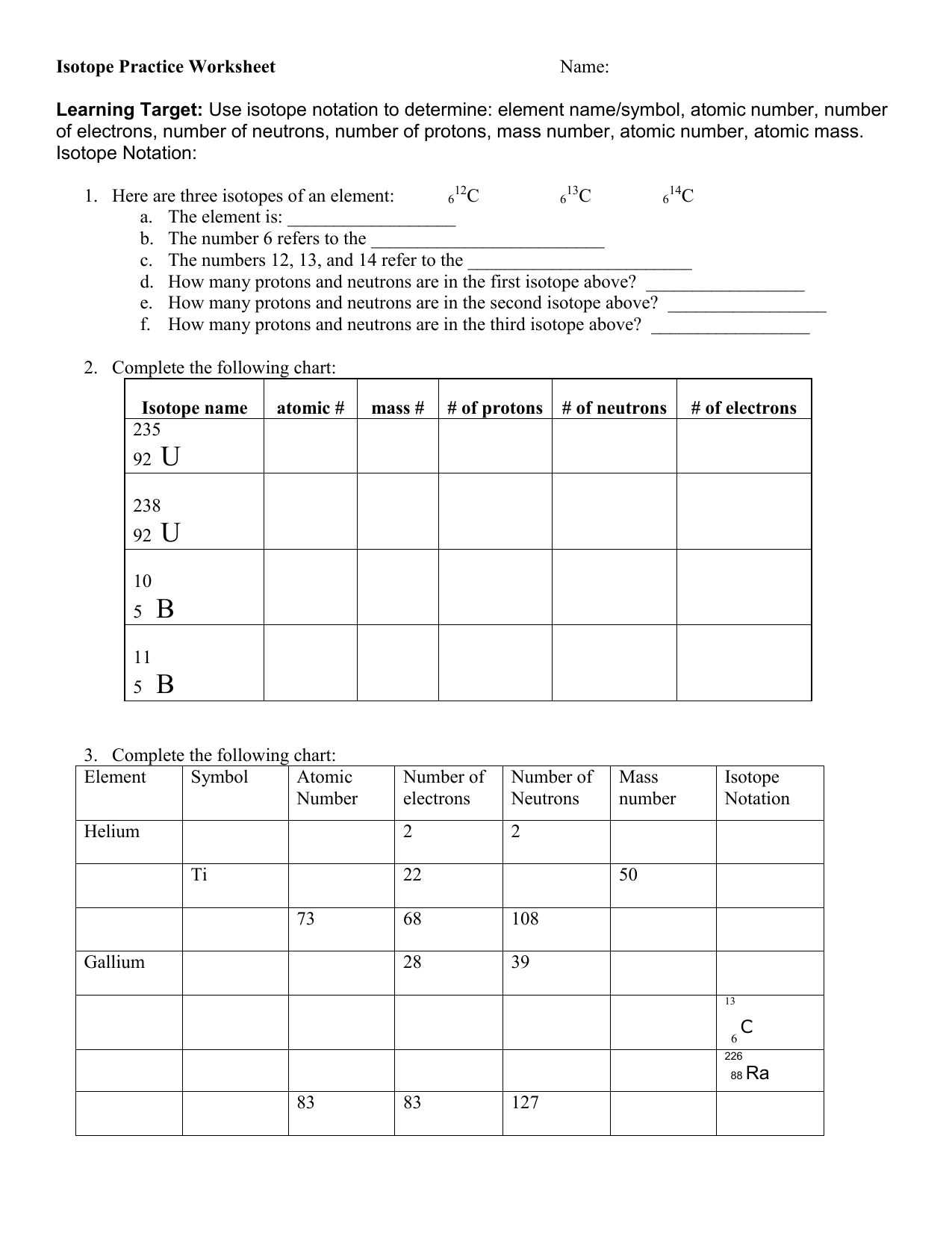 Isotope Practice Worksheet Answers Word Worksheet