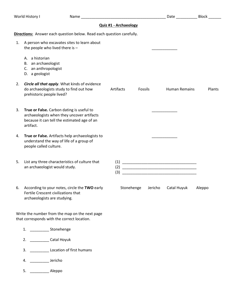 Archaeology Quiz