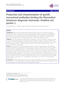Production and Characterization of specific monoclonal antibodies binding the Plasmocium falciparum diagnostic biomarker, histidine-rich protein 2