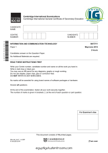 Cambridge IGCSE ICT Paper 1 Exam 2014