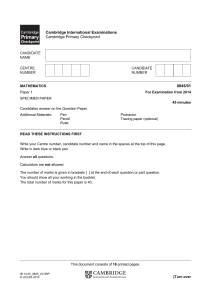 Cambridge Primary Checkpoint Math Exam Paper