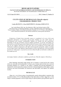 [13380532 - Research Papers Faculty of Materials Science and Technology Slovak University of Technology] Cultivation Of Microalgae (Chlorella vulgaris) For Biodiesel Production