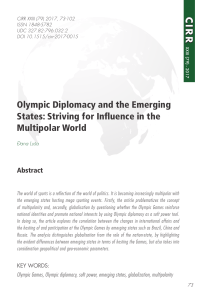 [18485782 - Croatian International Relations Review] Olympic Diplomacy and the Emerging States  Striving for Influence in the Multipolar World