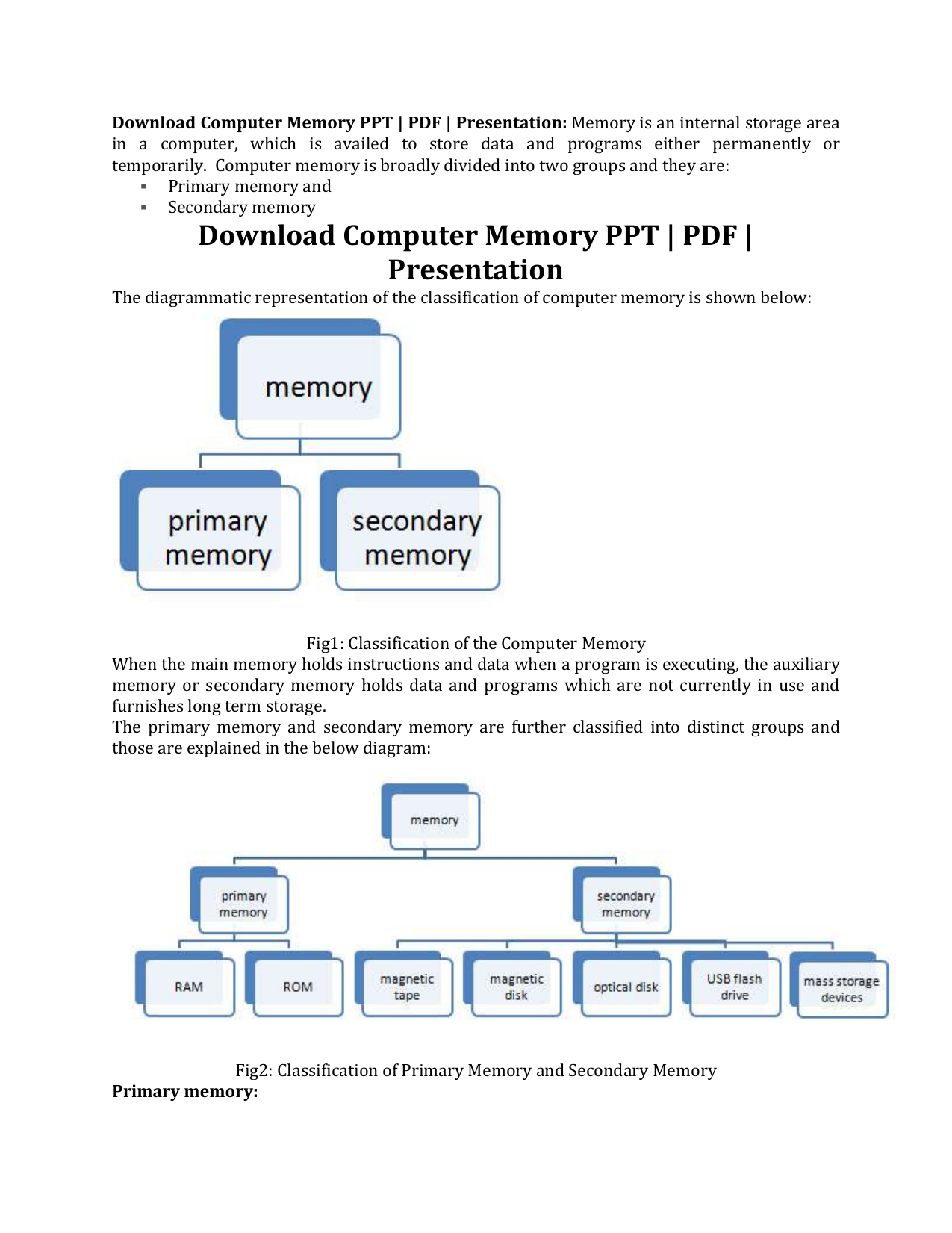 computer memory pdf notes in hindi language