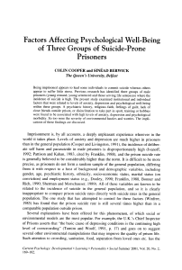 Factors affecting psychological well-being of three groups of suicide-prone prisoners