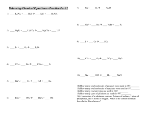 Balancing Chemical Equations Practice Worksheet