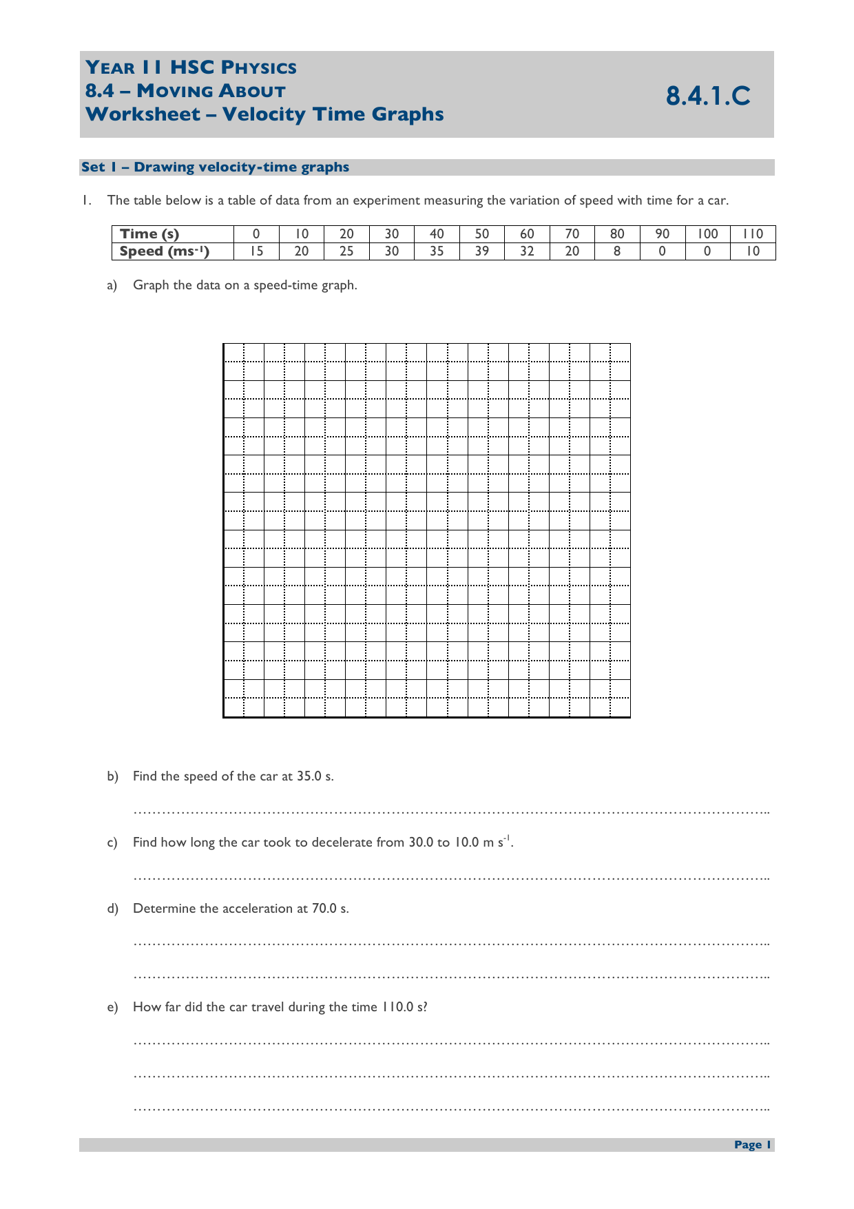 Velocity time graphs 11.11.11019 Intended For Velocity Time Graph Worksheet Answers