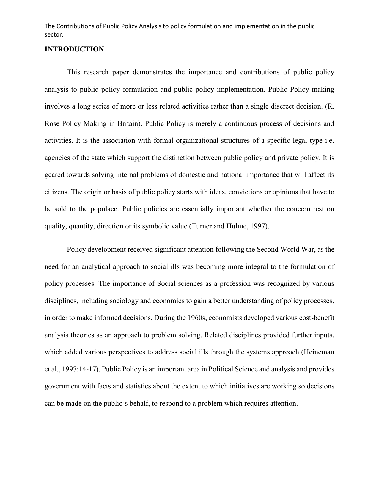 Public Policy Analysis Research Paper