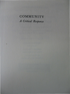 Joseph R. Gusfield - Community  A Critical Response  -Harpercollins (1978)