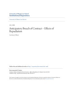 Anticipatory Breach of Contract -- Effects of Repudiation