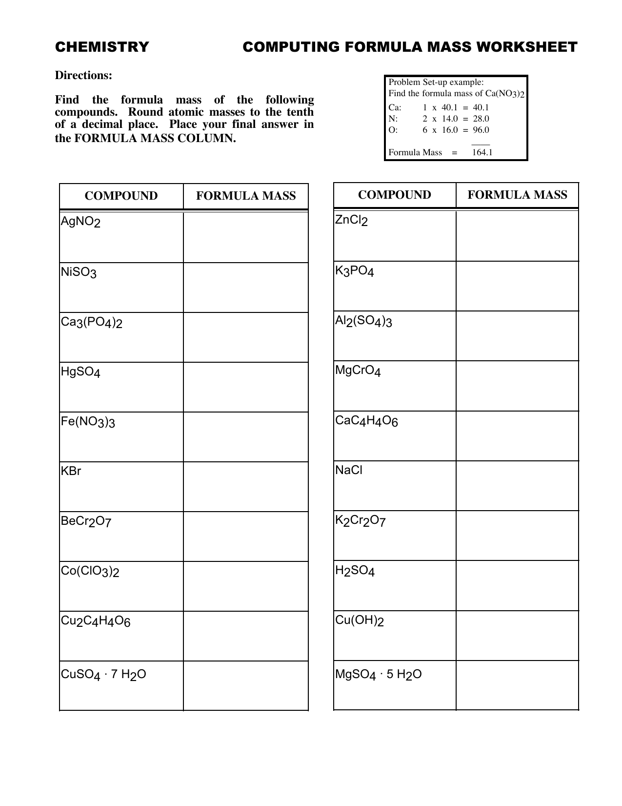 formula mass worksheet (20) Inside Order Of The Mass Worksheet